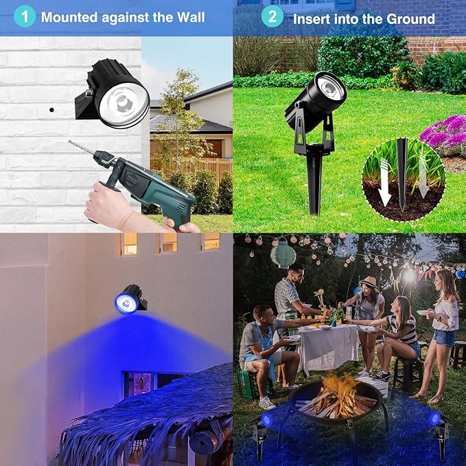 T-SUNUS 4 Pack Solar Landscape Spotlights - Blue, Waterproof IP65, 9.8ft Cable, 2000mAh Solar Panel, Auto On/Off for Garden, Driveway, Pathway, Pool Area T-SUNUSLighting