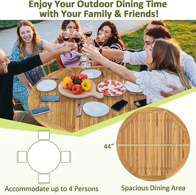 Tangkula 44" Round Outdoor Dining Table for 4, Acacia Wood 4-Person Large Patio Dining Table, Farmhouse Indoor Outdoor Dining Furniture for Deck, Garden, Poolside & Backyard TANGKULA