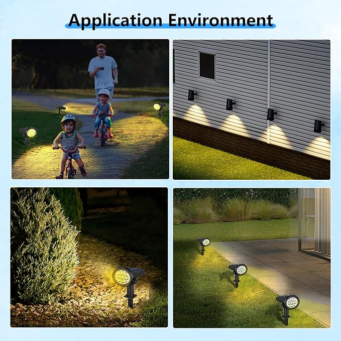 Solar Spot Lights Outdoor，Solar Lights Outdoor Waterproof IP68，Dark Sensing Auto On/Off，Suitable for Garden, Corridor Landscape Lighting and Flag Lighting. (Warm White, 4-Pack) Rootora