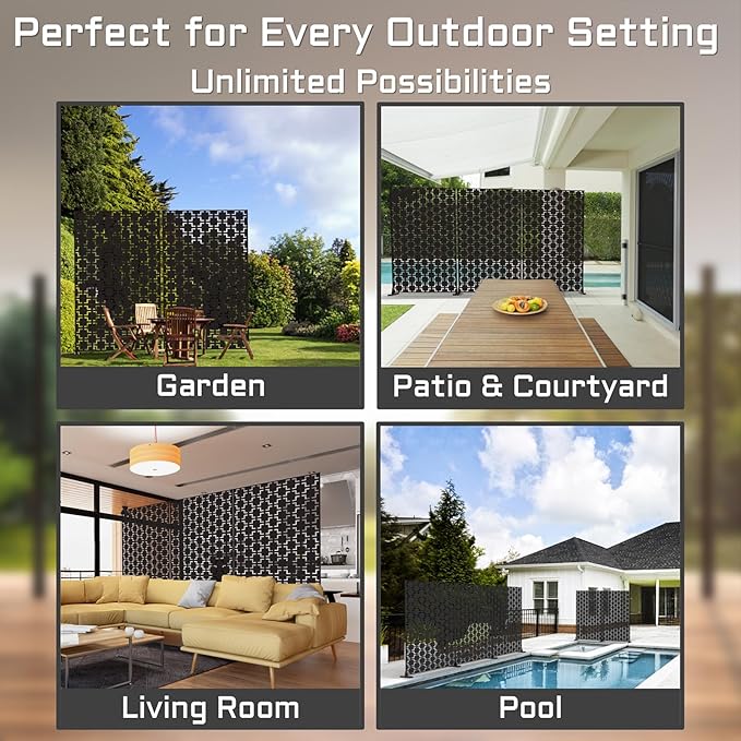 72" Metal Privacy Screen Freestanding Outdoor Room Divider Decorative Laser Cut Fence Panel, Weatherproof Patio Privacy Fence for Garden, Balcony, Backyard Landscape TALLYVERUS
