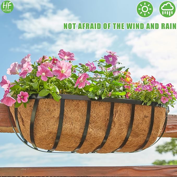 HFHOME 2 Pcs Coco Liners for Planters 24 Inch, Horse Trough Coconut Planter Hanging Basket Liners for Window Box Hanging Trough Planter HFHOME