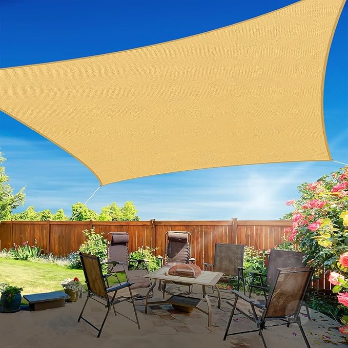 12'x12' Sun Shade Sail, UV Protection Outdoor Shade, Curved Tear Resistant Heavy Duty Sun Shade for Patio Garden, Backyard, Deck, Car Port, Playground, (Sand) RoomHacks