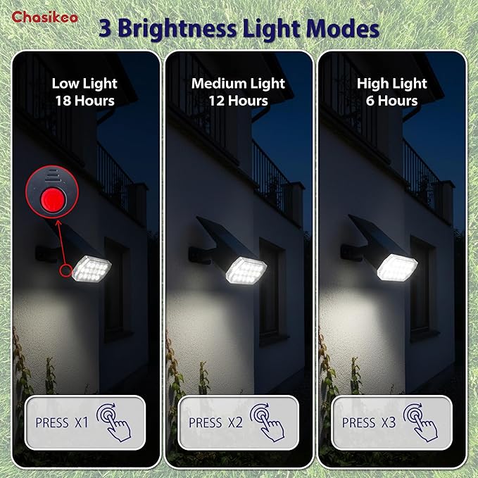 Solar Lights Outdoor Waterproof, 3 Lighting Modes Solar Spot Lights Outdoor, LED Solar Spotlights, Ultra Bright Dusk-to-Dawn Uplights for Garden, Landscape, Yard, Pathway, IP65, Auto On/Off Chasikeo