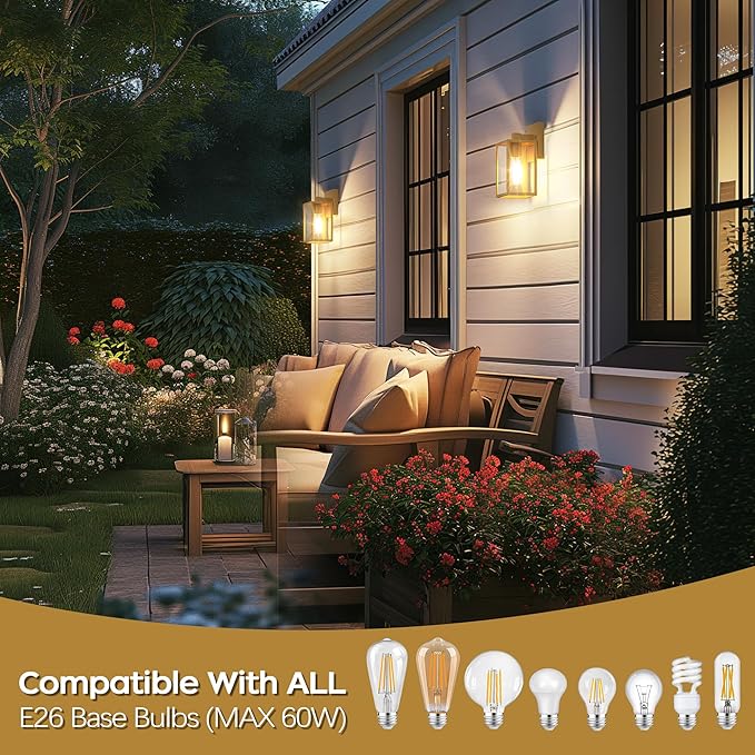 WIHTU Gold Outdoor Exterior Light Fixture for House, LED Front Porch Lights for House, Waterproof Wall Sconce Lantern Lamp, Outside Coach Lights for Patio, Garage, Doorway, Entryway WIHTU