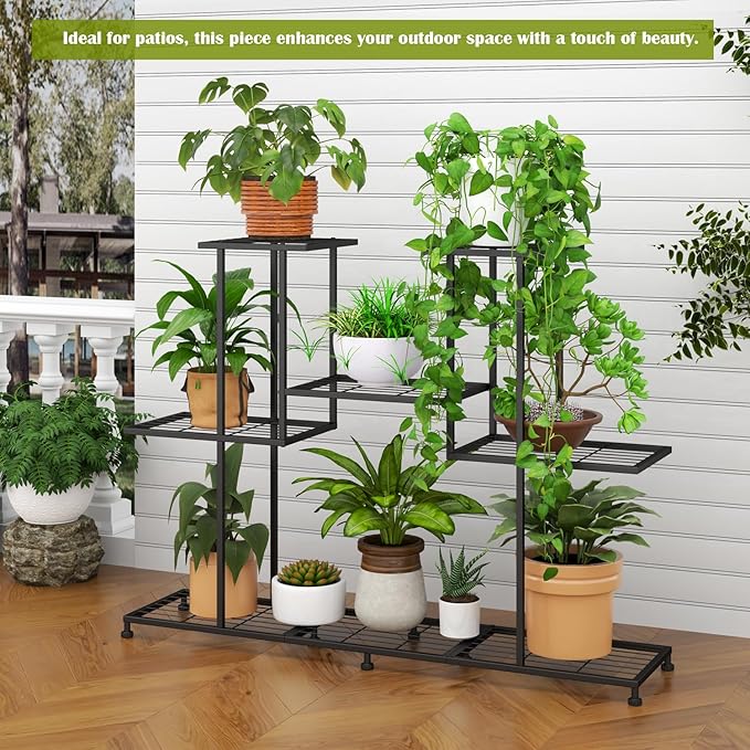 Twhep Metal Plant Stand, 5 Tiers Multifunctional Plant Stands for Indoor Plants, Decorative Black Steel Plant Shelf for Indoor Patio Garden Balcony and Yard (4 tiers 12 pots) Twhep