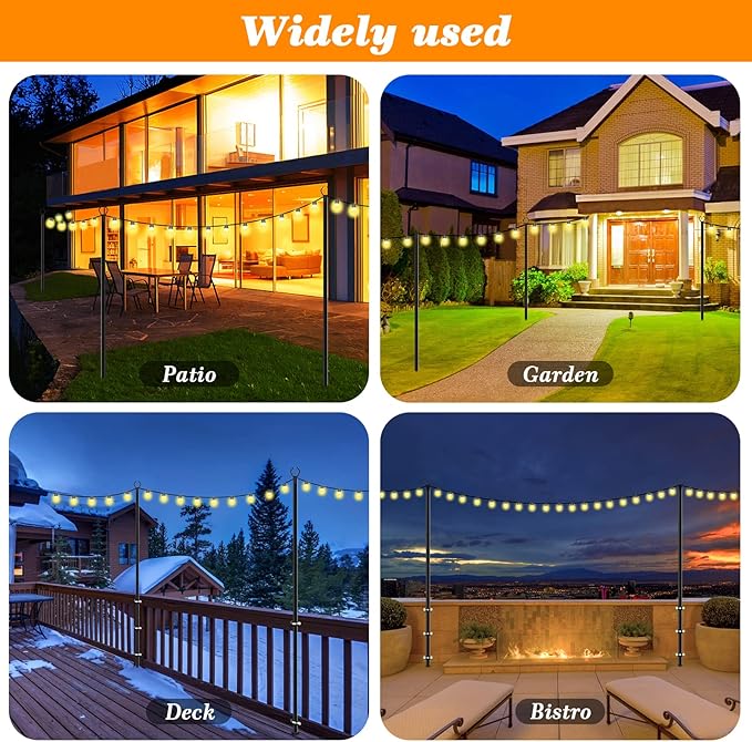 2 Pack String Light Poles,10 Ft Light Poles for Outside String Lights,Outdoor Lights Pole with Fork,Metal Poles Stand for Patio Deck Backyard Mutovlin