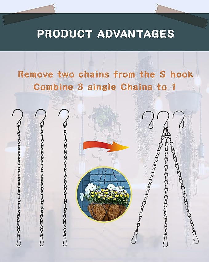 NACETURE Ceiling Hooks for Hanging Plants 3 Pack - Plant Hanger Indoor Hanging Hooks Metal Plant Bracket Iron Lanterns Hangers for Wind Chimes (White 3 Pack + Chain) NACETURE