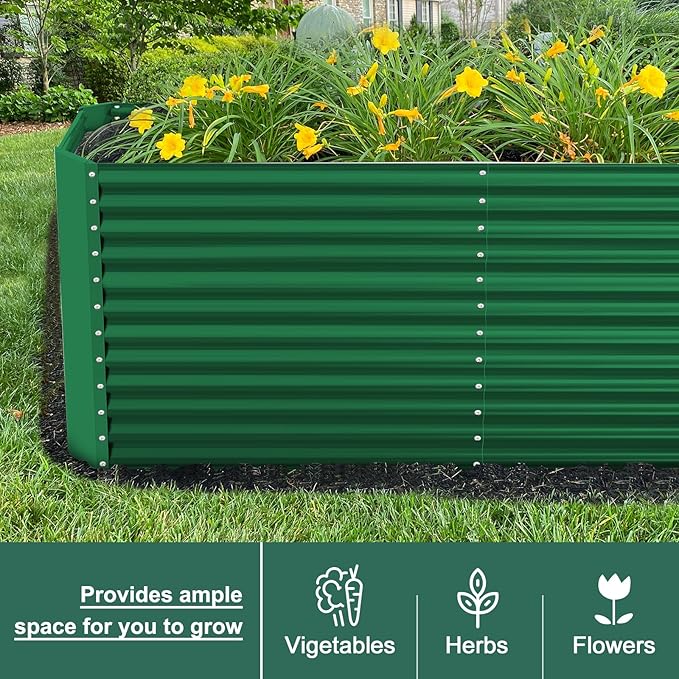 Land Guard 6x3x3ft Rectangular Galvanized Raised Garden Beds, Large-Capacity Metal Planter Box Outdoor, Durable Deep Raised Garden Bed 3ft Tall, Raised Beds for Gardening Vegetables, Forest Green LandGuard