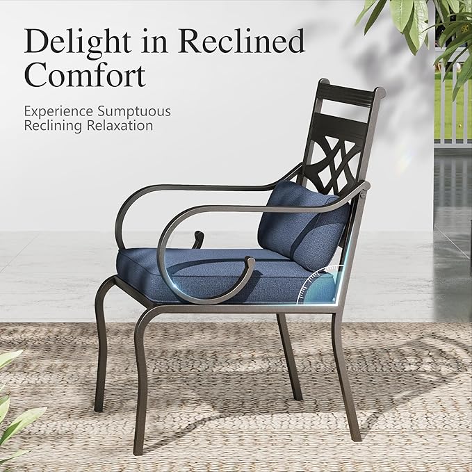 Sophia and William Outdoor Patio Dining Set for 4, Outdoor Table and Chairs, Removable Seat Cushions, Black 37" Patio Dining Table,Blue SophiaWilliam