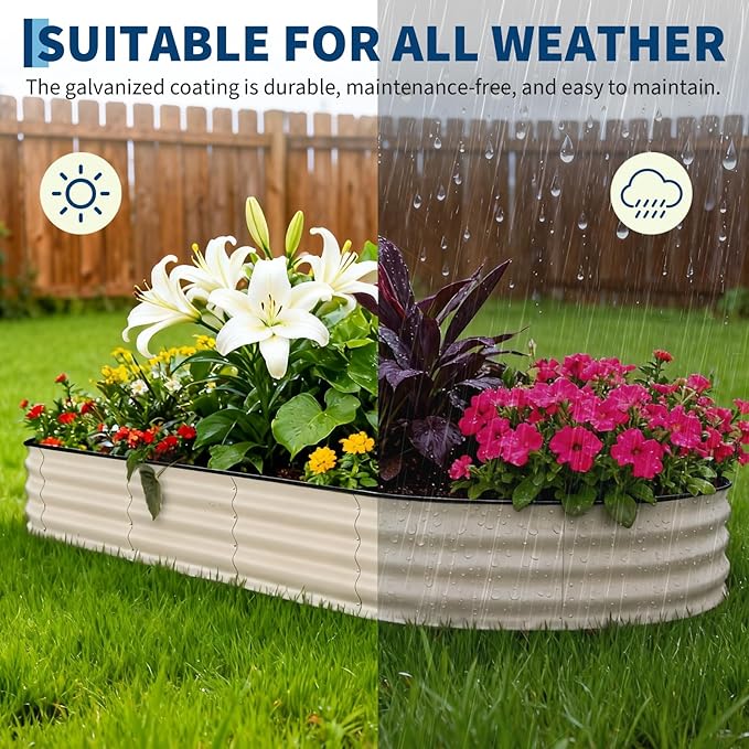 Garvee Galvanized Raised Garden Bed Outdoor, 8x4x1.5 ft Metal Planter Box for Flowers Vegetables, Rust-Resistant Raised Garden Beds for Gardening, Easy Assembly Outdoor Garden Box & Planters, Beige Garvee