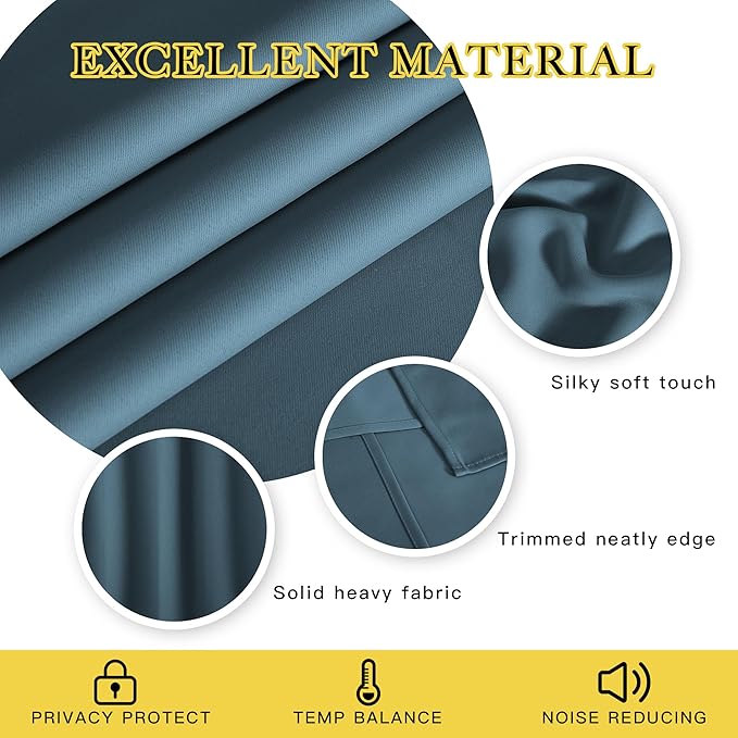 NICETOWN Room Darkening Curtain for Living Room - Energy Saving Thermal Insulated Grommet Room Darkening Curtain/Drape for Bedroom (1 Panel, 46 by 72, Smoky Blue) NICETOWN