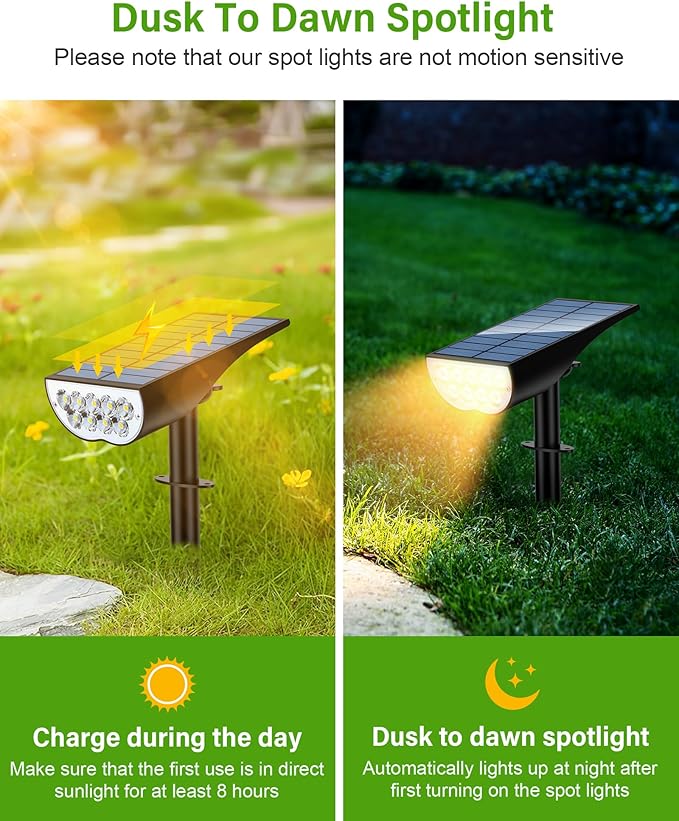 Solar Spot Lights Outdoor, Solar Lights Outdoor Waterproof IP65, 3 Brightness Modes Dusk to Dawn Landscape Spotlights for Yard Garden Pathway Tree Decoration, Warm White, 1 Pack ZookkiDirect