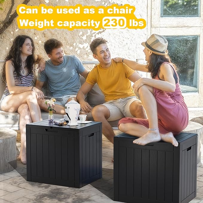 33 Gallon Outdoor Deck Box, Lockable Waterproof Outdoor Storage Boxes For Garden Tools,Indoor Cushions,Accessories Outside Storage Resin Weatherproof Container(Black) MAIUSCOLI
