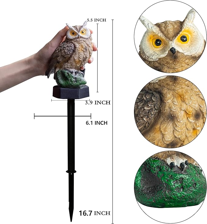 Dazzle Bright 1 Pack Owl Figure Solar LED Lights, Resin Garden Waterproof Decorations with Stake for Outdoor Yard Pathway Outside Patio Lawn Decor to Scare Birds Away, Gifts for Women, Owl Lovers DazzleBright