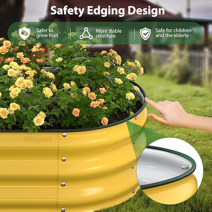 Raised Garden Bed Kit, 5x2x1 ft Galvanized Planter Box Outdoor with Safety Edging, Large Metal Raised Beds for Gardening Vegetables Flower Fruits (Cream Yellow) Winpull