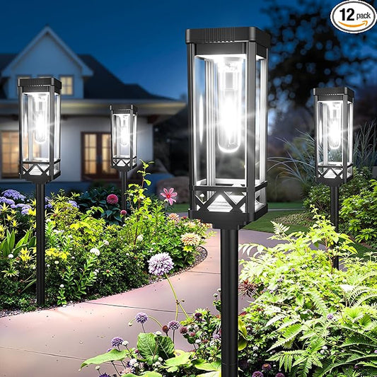 KOOPER Taller Solar Pathway Lights Outdoor, 12 Pack Upgraded Brighter Solar Garden Lights Solar Powered, Up to 15 Hours Outdoor Solar Lights for Yard Landscape Path Walkway Driveway （Cool White） KOOPER