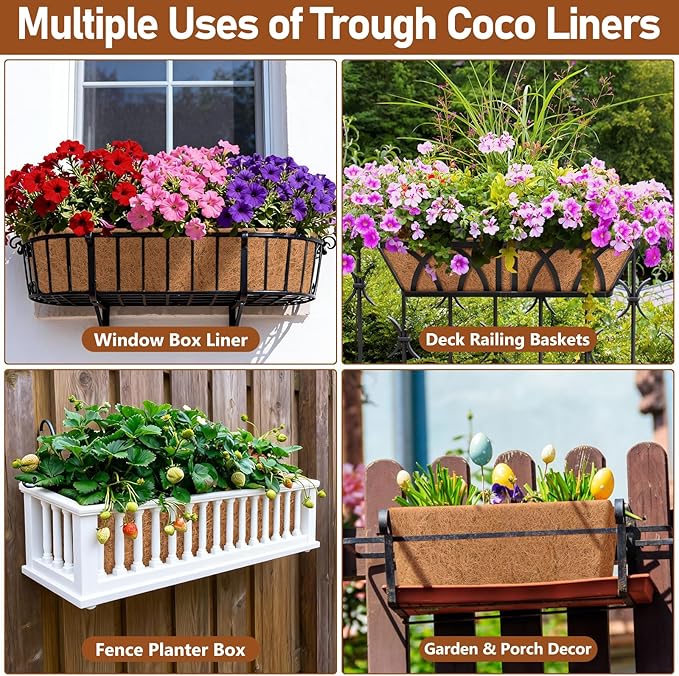 Riare 2 Pack 48 Inch Rectangle Coconut Liners for Planters, Natural Coconut Fiber Planter Liners, Window Box Liner Trough Coco Liner for Outdoor Flower, Garden Wall, Deck & Fence Planter Boxes Riare