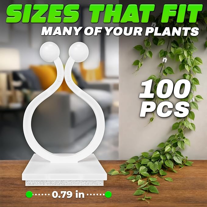 100Pcs Clear Plant Clips for Climbing Plants Indoor - White & Flexible Climbing Plant Wall Clips for Vines - Universal Size Vine Clip Set with Self-Adhesive Mount, Easy Installation and Strong Grip DIMROM
