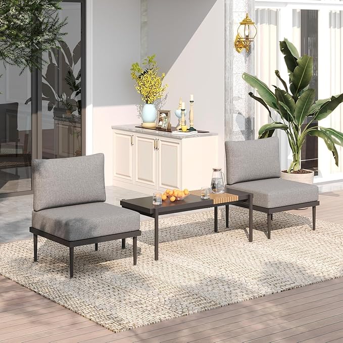 Sundale Outdoor 3 Pieces Patio Furniture Set, Metal Outdoor Sectional Sofa with Coffee Table, All-Weather Modern Outdoor Conversation Sets for Balcony, Porch, Poolside, Sunroom SundaleOutdoor
