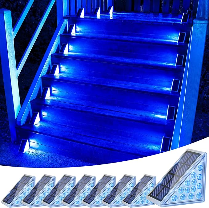 VOLISUN Solar Stair Lights 8 Pack, Solar Step Lights Outdoor Waterproof IP67, LED Outdoor Step Light,Outdoor Light Decor for Garden Stair, Deck, Front Step and Front Porch（Blue Lighting） VOLISUN