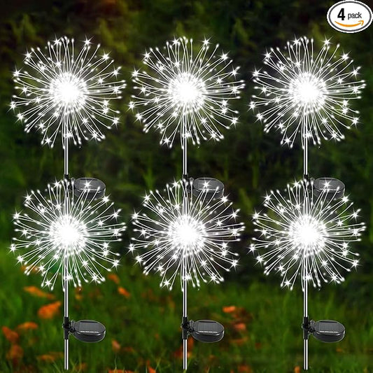 Solar Garden Lights Outdoor, 6 Pack 120 LED Twinkling Firework Lights Decorative with 2 Modes, Outdoor Waterproof Solar Starburst Light for Outside Yard Pathway Garden Decor, White Yaafen