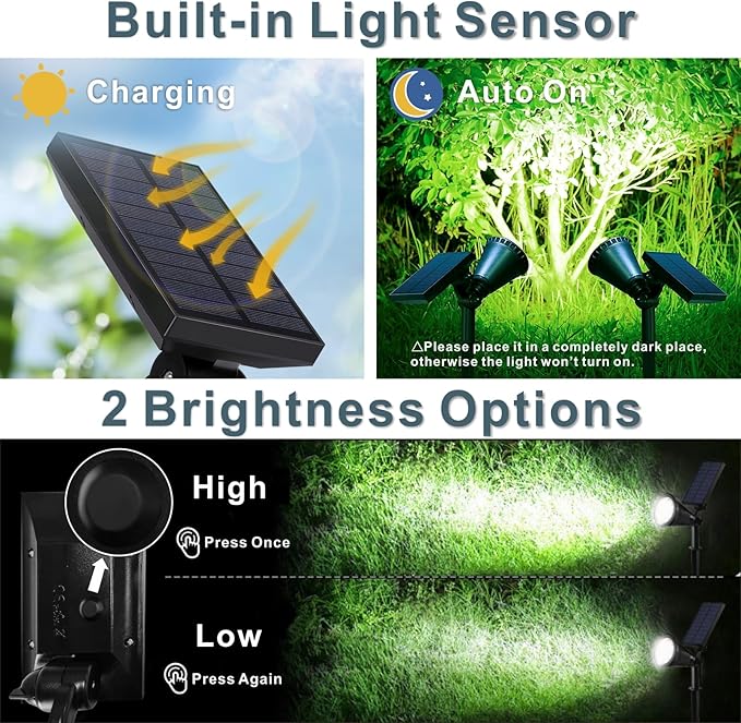 Solar Spotlights, Outdoor Ground Spot Light for Flag Pole, Bright 7-LED Dusk-to-Dawn Waterproof Landscape Flagpole Lights, 2-in-1 Adjustable Solar Powered Lighting for Tree Garden Yard (2 Pack, White) SFSUNFUNY