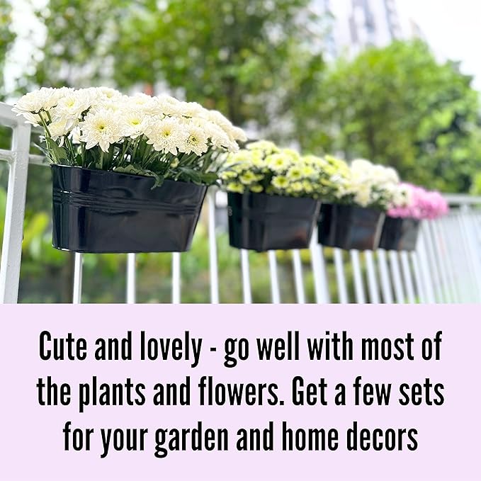 LaLaGreen Rail Planter Outdoor Plants(11.8 Inch, 10 Pack) Black Metal Iron Hanging Flower Pots Deck Railings Fence Buckets Modern Countryside Boho Style Wall Mount Window Box Plant Holder Porch Decor L%C3%A1L%C3%A1Green