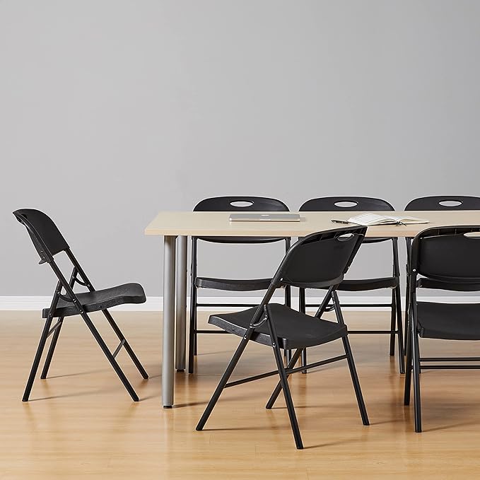 Amazon Basics Sturdy Foldable Plastic Chair, Portable, 350-Pound Capacity, Black, 6-Pack AmazonBasics