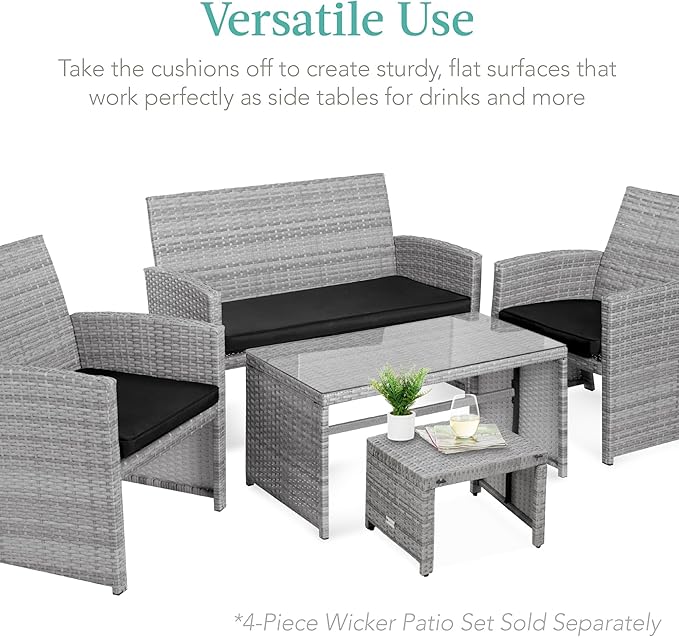 Best Choice Products Set of 2 Wicker Ottomans, Multipurpose Outdoor Furniture for Patio, Backyard, Additional Seating, Footrest, Side Table w/Removable Cushions, Steel Frame - Gray/Black BestChoiceProducts