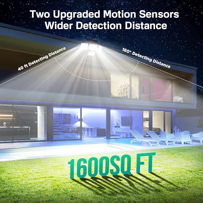 Solar Lights Outdoor - 3000LM 188 LED Motion Sensor Outdoor Lights, 4 Heads IP65 Waterproof Powered Security Flood Lights, 270°Wide Lighting Angle Wall Light with Sensors for Backyard (4 Pack) LYWALT