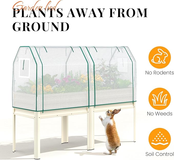 KING BIRD Large Raised Garden Bed with Netting Galvanized Elevated Planter Box with Legs 72×23×55 in for Backyard, Patio, Balcony, 700lb Capacity, Beige KINGBIRD