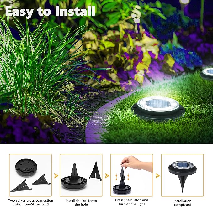 Flacchi Solar Lights Outdoor - Solar Powered Ground Lights Outdoor Solar Disk Light Waterproof Landscape Light for Patio Yard Pathway Walkway Driveway (Cool White, 8 Pack) Flacchi