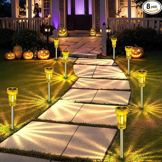DERAYSION Solar Lights Outdoor LED Orange Waterproof Pathway Lights Yard Auto Dusk-to-Dawn Path Landscape Lights for Garden Outdoor Decorative 8 Pack DERAYSIONSolarLighting