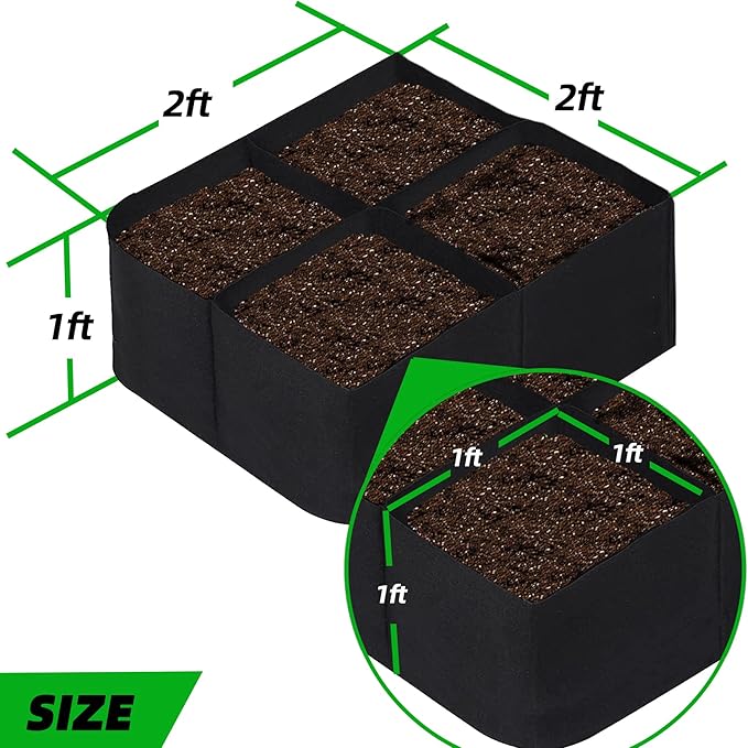 CJGQ Fabric Raised Garden Beds Outdoor, 2X2 Ft 4 Grids Plant Grow Bags,Vegetables Planter Raised Bed for Growing Potatoes Flowers, Square Plant Growing Container Bags for Outdoor Indoor CJGQ