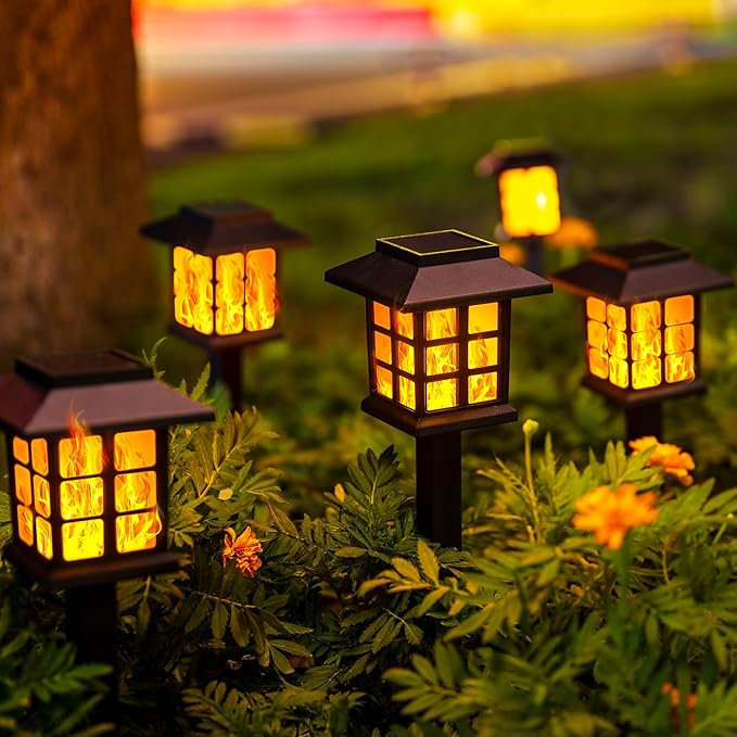 GIGALUMI Solar Lights for Outside,12 Pack Flickering Flame LED Solar Outdoor Lights, Waterproof Solar Garden Lights Maintain 10 Hours of Lighting for Christmas, Garden, Landscape, Path, Yard, Patio GIGALUMI