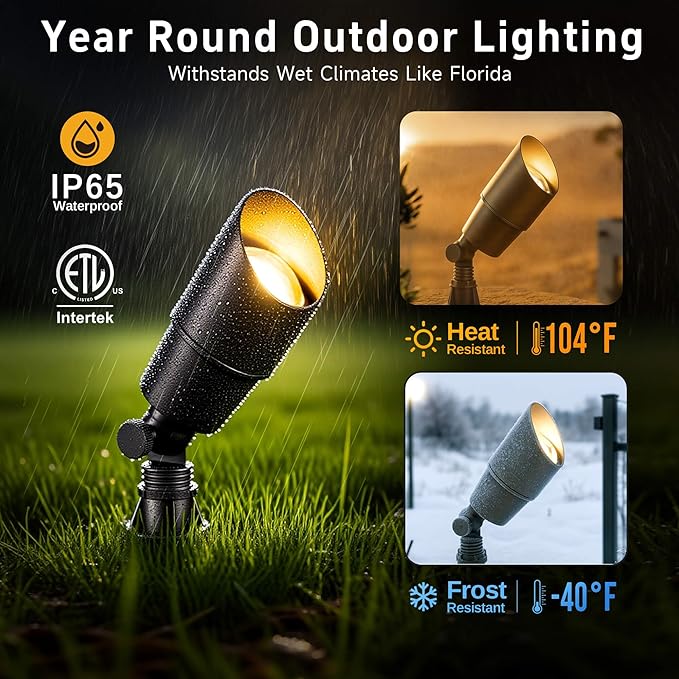 Gardenreet Brass Landscape Lighting - Outdoor Low Voltage Spotlights LED, 12V Wired Uplights, Waterproof Spot Lights, Antique Bronze for Outside Trees with 5W 4000K Natural White MR16 Bulb (4 Pack) Gardenreet