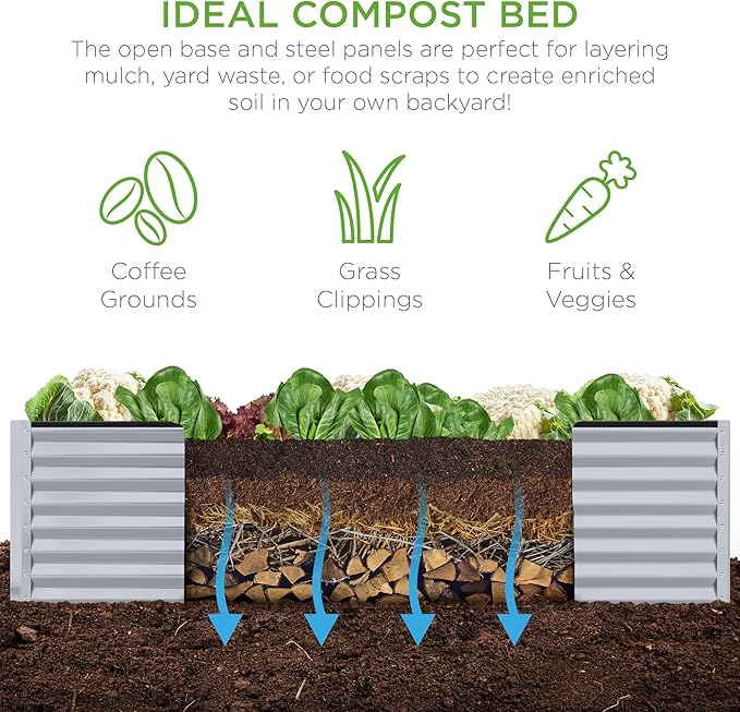 Best Choice Products 8x4x2ft Outdoor Metal Raised Garden Bed, Deep Root Planter Box for Vegetables, Herbs & Flowers, 478-Gallon Capacity, 100% Non Toxic Materials - Moonlight Gray BestChoiceProducts