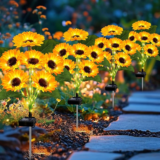 2 Pack with 12 Sunflower Solar Lights Outdoor Garden Decor,Solar Flowers Lights Waterproof,Sunflowers Gifts for Mom Women Grandma Birthday,Decorative Stakes Lights for Landscape Yard Patio Lawn EDOF