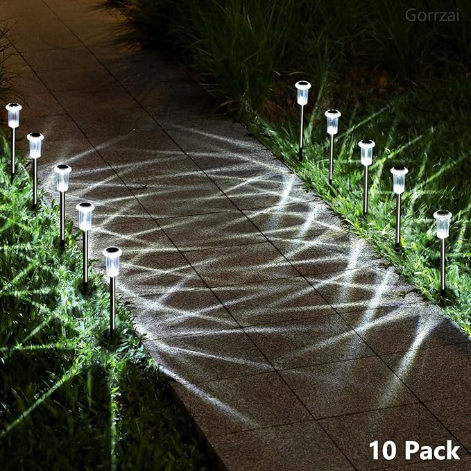 15 Pack Solar Pathway Lights Solar Lights Outdoor, Led Waterproof Yard Walkway Lighting Stainless Steel Garden Stake for Outside, Path, Landscape, Driveway, Backyard (Cold White) Gorrzai