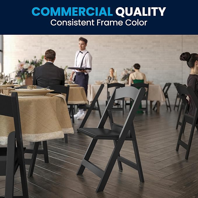 Flash Furniture Hercules Series Folding Chair - Black Resin - 2 Pack 800LB Weight Capacity Comfortable Event Chair - Light Weight Folding Chair FlashFurniture