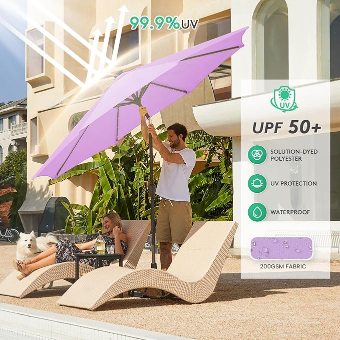 JEAREY 9FT Outdoor Patio Umbrella with Solar Lights, LED Lighted Pool Umbrella with Tilt and Crank, Outdoor Table Umbrellas for Deck, Yard & Market (Taro Purple) JEAREYOutdoorsCollection