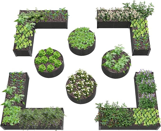 A ANLEOLIFE 8-Pack 4X4X1.5ft & 74x74x18in Deep Root Galvanized Raised Garden Beds Outdoor for Planting Vegetables Flowers Herb, Quartz Grey AAnleolife