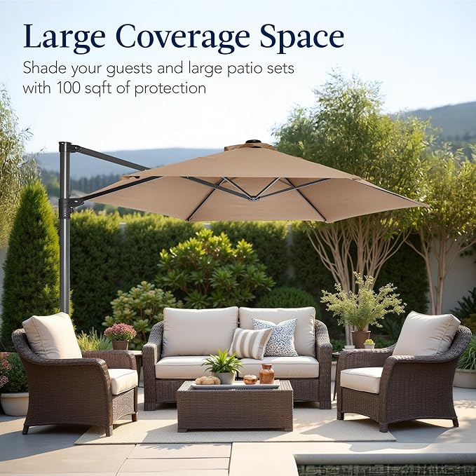 Best Choice Products 10ft Offset Cantilever Hanging Market Patio Umbrella, Smooth 360° Rotation, 8 Sturdy Ribs, Easy Adjustment - Tan BestChoiceProducts