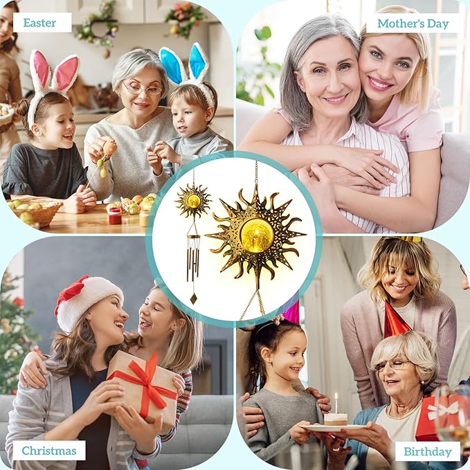 Solar Sun Light Wind Chimes for Outside for Women Gifts for Mom Grandma Wife Birthday Gift Crackle Glass Ball Windchimes Gardening Gift for Outdoor Patio Decor Yard Porch Decorations ShangTianFeng