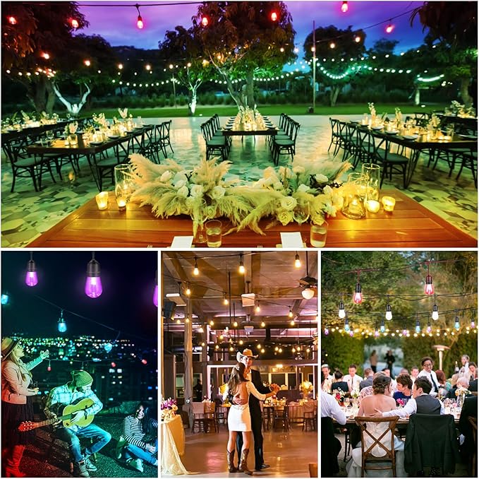 Mlambert 96Ft(2x48ft) Outdoor Patio Lights, RGB Dimmable Cafe String Lights with 30+5 Commercial Grade LED Edison Bulbs for Yard Balcony-Black 2 Pack Mlambert