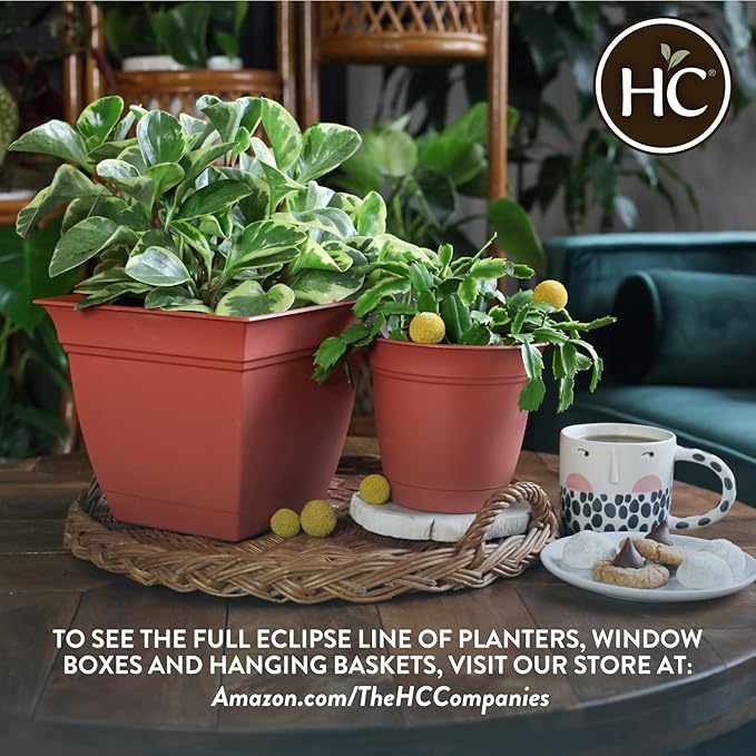 The HC Companies Eclipse Round Planter with Saucer - Outdoor & Indoor Plant Pot with Drainage Holes - Lightweight, UV-Resistant Plastic Pots for Plants, Flowers & Herbs (8" Cottage Stone, Pack of 1) TheHCCompanies