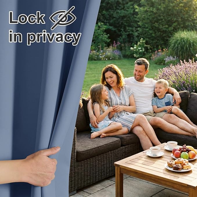 RYB HOME Outdoor Curtains for Patio Waterproof Block Sunlight Thermal Insulated Privacy Assured Thick Outside Curtains for Porch, Gazebo, Pergola, W84" x L84", Stone Blue, 1 Panel RYBHOME