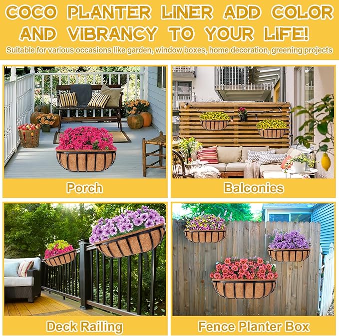 Riare 2 Pack 24 Inch Trough Coco Coir Liners for Planters, Pre-Formed Coconut Coir Replacement Liner Natural Coco Fiber Window Box Liners for Wall Planter, Window Basket Deck Railing Planter Riare