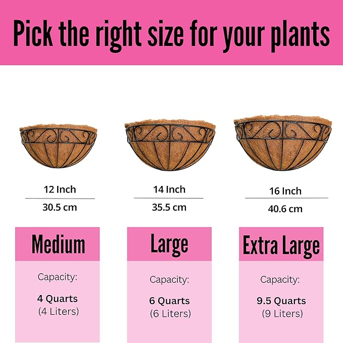 LaLaGreen Large Wall Planter Outdoor - 2 Pack, 14 Inch Large Fence Hanging Flower Baskets with Coco Liner, Herb Pots Holder Rail Planter Outside Railing Deck Porch Balcony Vertical Garden Privacy Wall L%C3%A1L%C3%A1Green