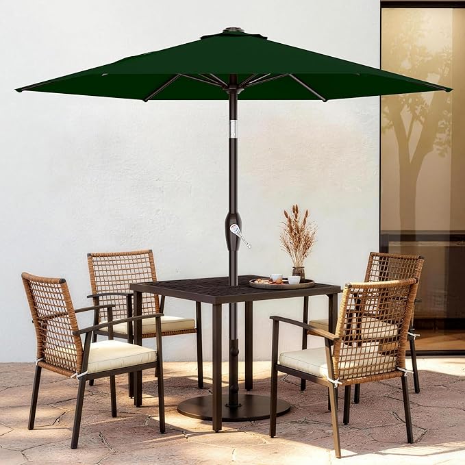 AreShark 7.5FT Patio Umbrella Table Market Umbrella with 6 Sturdy Ribs, Button Tilt/Crank, Heavy-Duty Outdoor Umbrellas for Pool, Deck, Garden and Backyard, Dark Green Rootora